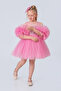 Girl's Evening Dress with Pompom Sleeves and Sequined Tutu - 2