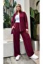 Women's Plus Size Double White Piped Detail Stretch Fabric Two Thread Cardigan Bottom - Top Set 25090 - 4