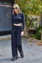Women's Cozy Knitwear Fringed Crop Ruched Detail Black - 2