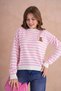 Women's Crew Neck Embroidery Detail Striped Knitwear Sweater - 3