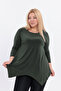 Asymmetrical Cut Flexible Stretch Fabric Long Sleeve Crew Neck Stylish Sandy Plus Size Blouse – 5012 - 5