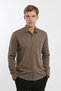 Small Collar Snap Fastener Stretch Fabric Denim Look Long Sleeve Men's Shirt Slim Fit