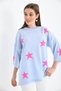 Women's Crew Neck Patterned Oversized Slit Knitwear Sweater - 5