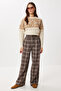 Belted Checkered Polyviscon Trousers Lrg0049 Brown - 2