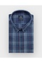 Regular Fit Winter Full Cotton Long Sleeve Button-Up Collar Plaid Blue Shirt 3867m