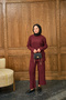Women's Crew Neck Knitwear Suit Claret Red - 5