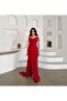 Red String Strap Shoulder Stone Detailed Y Slit Evening Dress - 3