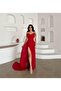 Red String Strap Shoulder Stone Detailed Y Slit Evening Dress - 2