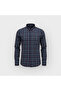 Regular Fit Winter Full Cotton Long Sleeve Buttoned Collar Plaid Navy Blue Shirt 3867L - 4