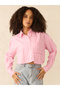 Pink Crop Boxy Shirt with Large Pocket Detail - 4