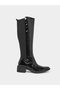 Black Patent Knee-High Boots with Gusset - 2