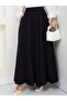 Black Jeans Skirt with Elastic Waist and Drawstring - 2