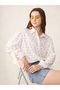 White Balloon Sleeve Printed Crop Shirt - 2