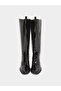 Black Patent Knee-High Boots with Gusset - 6