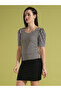 Black Houndstooth Print Sweetheart Neck Top - 2