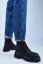 Ayra Women's Genuine Leather Lace-Up Pointed Toe Black Boots - 7