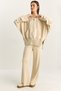 Beige Ribbed Oversize Hooded Zippered Sweat Wide Leg Comfort Pants Set 4038 60283855
