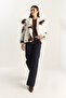 Women's Bone Brown Cow Patterned Lined Faux Fur Jacket 3489 60283866 - 6