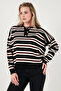 Striped Oversized Fit Buttoned Polo Neck Sweater Polo Neck Sweater 4615259 - 5