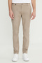 Men's Beige Cotton Slim Fit Slim Fit Side Pocket Dobby Stretch Casual Trousers
