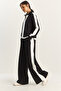 Women's Black Half Zipper Stripe Detailed Modal Top and Bottom Set 4075 60283856