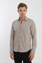 Small Collar Snap Fastener Stretch Fabric Denim Look Long Sleeve Men's Shirt Slim Fit - 4
