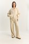 Beige Ribbed Oversize Hooded Zippered Sweat Wide Leg Comfort Pants Set 4038 60283855 - 4