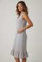 Women's Gray Tiny Pink Polka Dot Skirt Ruffled Cotton V-Neck Zero Sleeve Midi Length Dress - 5