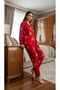 Women's Suede Velvet Long Sleeve Red Teddy Bear Detailed Front Buttoned Shawl Collar Shirt Pajama Set - 3