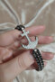 Faceted Black Agate Natural Stone and White Zircon Anchor Leather Bracelet