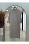 Fionelle Handle Corded Fabric Belted Knitwear Dress-Kr5057 Stone