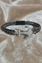 Faceted Black Agate Natural Stone and White Zircon Anchor Leather Bracelet - 3