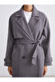 Vision Gray Jacket Collar Oversized Women's Cashmere Coat - 6