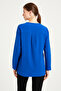 Cobalt Blue V-Neck Long Sleeve Relaxed Fit Women's Blouse - - 2