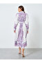 Floral Printed Stand-up Collar Belted Maxi Dress - 4