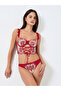 Embroidery Lace Patchwork Mesh Tie Front Wired Bra with Thong Set