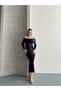 Women's Sequin Madonna Collar Velvet Midi Length Stylish New Year's Eve Evening Dress - 2