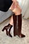 Women's Cosvel Brown Patent Leather Detachable Detailed Boots - 3