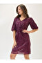 Burgundy Puff Sleeves Twisted Sequined Mini Dress - 5