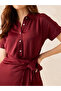 Maroon Wrap Front Shirt Midi Dress - 2