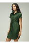 Olive Shirt Dress with Elasticated Waist - 2
