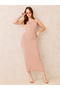 Brown Ribbed Stripe Maxi Dress