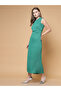 Green Textured Sleeveless Maxi Dress - 4