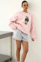 Women's Oversize Sweatshirt with Bear Print in Pink – Crew Neck, 3 Thread Ribs - 5