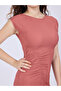 Peach Textured Knit Bodycon Midi Dress - 4