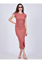 Peach Textured Knit Bodycon Midi Dress - 6