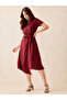 Maroon Wrap Front Shirt Midi Dress - 4