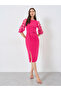 Dark Pink Midi Bodycon Dress with 3/4 Sleeves