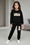Girls' 4Cats Printed Crew Neck Tracksuit Set – Black & Gray
