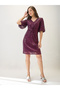 Burgundy Puff Sleeves Twisted Sequined Mini Dress